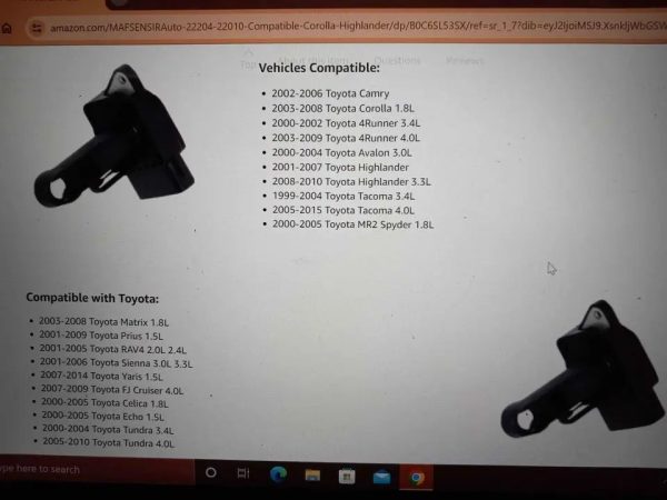 Toyota Mass Air Flow Sensor Supply