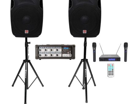 Rockville Karaoke System w (2) 15  Speakers+Bluetooth Mixer+Stands+Wireless Mics Fashion