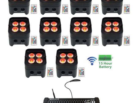 (10) Rockville BEST PAR 50 Battery Wash Lights Wireless DMX+384 Ch. Controller Online