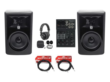 2 JBL 306P MkII 6  Studio Monitors+USB Interface 4-Channel Mixer w EQ+Headphones Supply