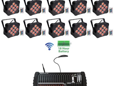 (10) Rockville BEST PAR 60 Battery Wash Lights Wireless DMX+384 Ch. Controller Supply